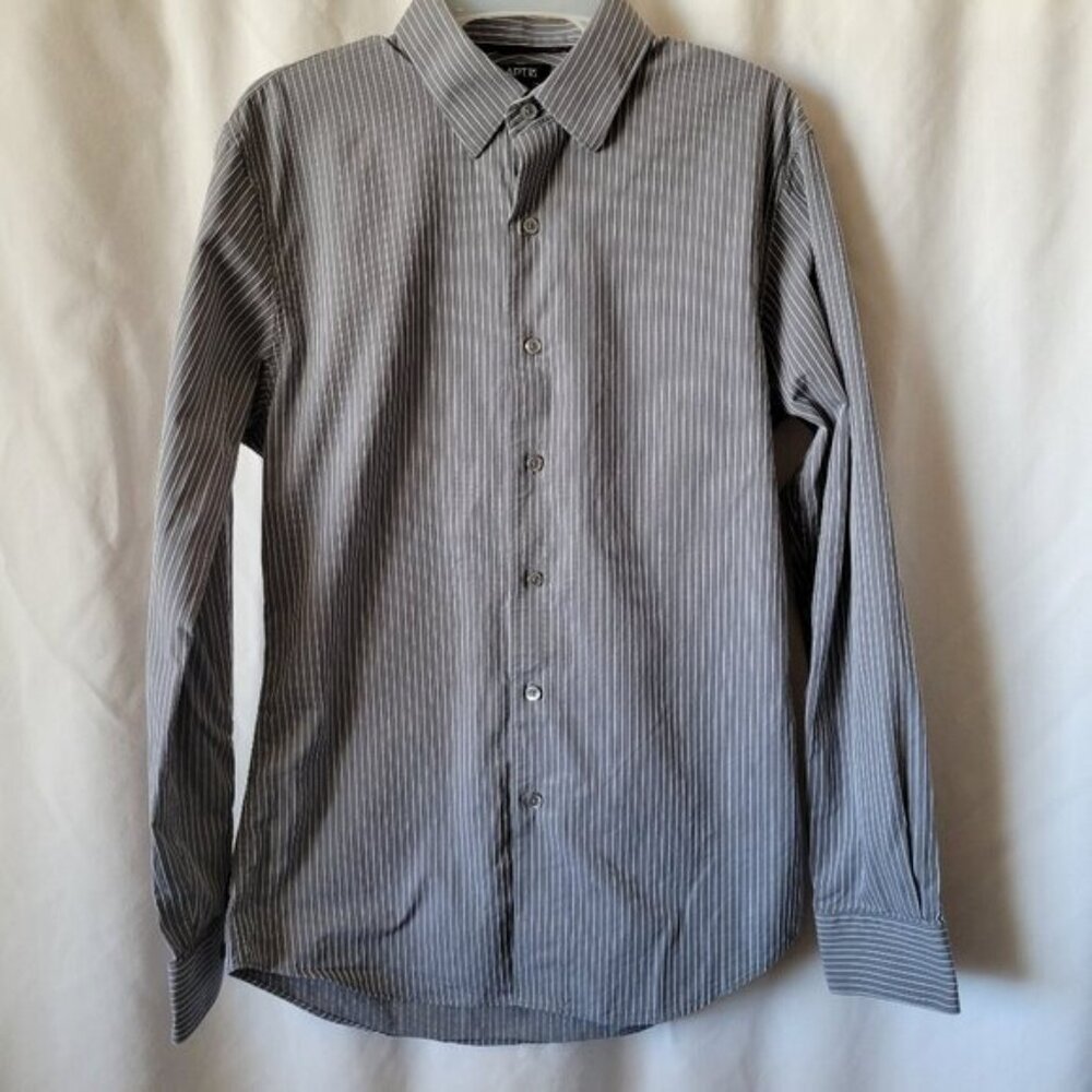 3/$20 Apt. 9 Dress Shirt Gray White Striped Button Down Cotton Small collared LN